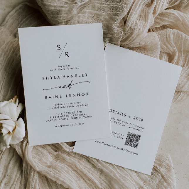 Invitación Moda Boho Monograma blanco y negro Boda de código  (Subido por el creador)