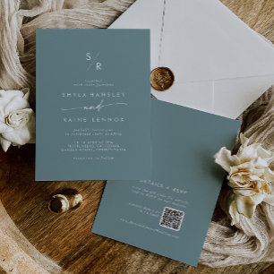 Invitación Moda Boho Monograma Verde azulado de Seafoam Boda 