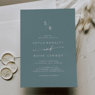Invitación Moda Boho Monograma Verde azulado Seafoam Boda
