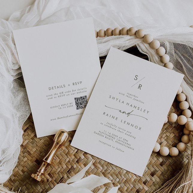 Invitación Moda Boho Monograma verde y blanco Boda de código  (Subido por el creador)