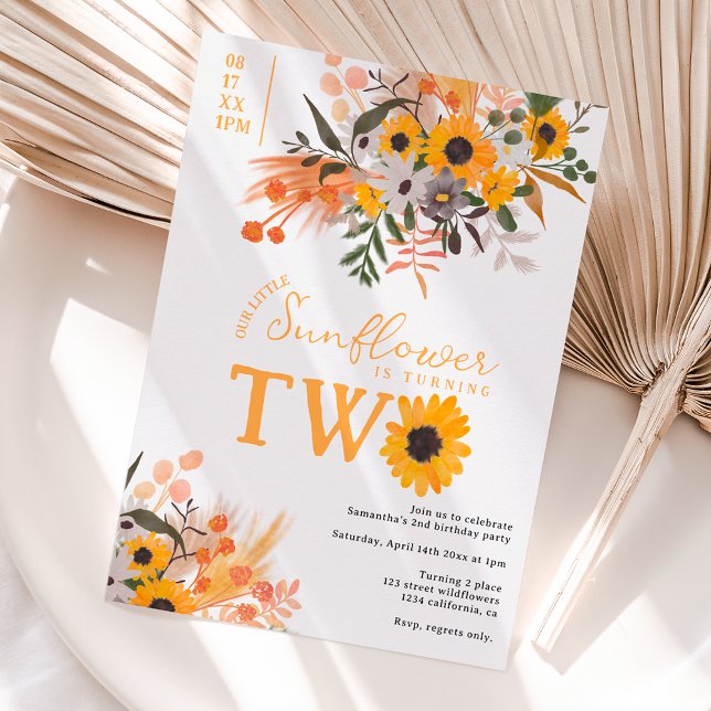 Invitación Moda Boho naranja rústico girasoles 2º cumpleaños (Subido por el creador)