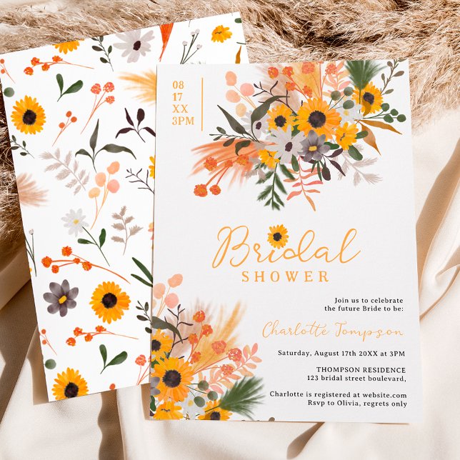 Invitación Moda Boho naranja rústico girasoles ducha de novia (Subido por el creador)