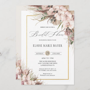 Invitación Moda Boho Pampas Ducha nupcial Orquídea Grasa