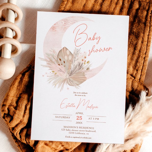 Invitación Moda Boho pampas rústicas ducha de luna floral (Subido por el creador)