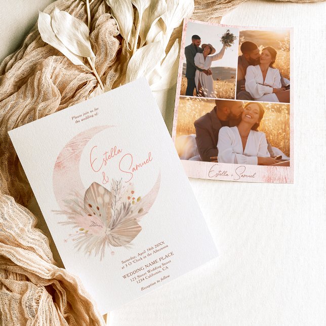 Invitación Moda boho pampas rústico boda de fotografía de lun (Subido por el creador)