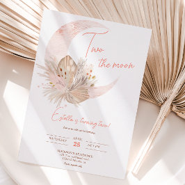 Invitación Moda boho pampas rústico luna floral 2º cumpleaños