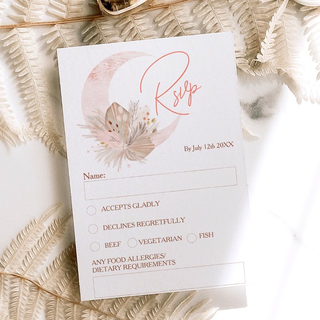 Invitación Moda boho pampas rústico luna floral rsvp (Subido por el creador)