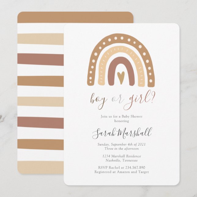 Invitación Moda Boho Pastel Brown Rainbow Baby Shower (Anverso / Reverso)