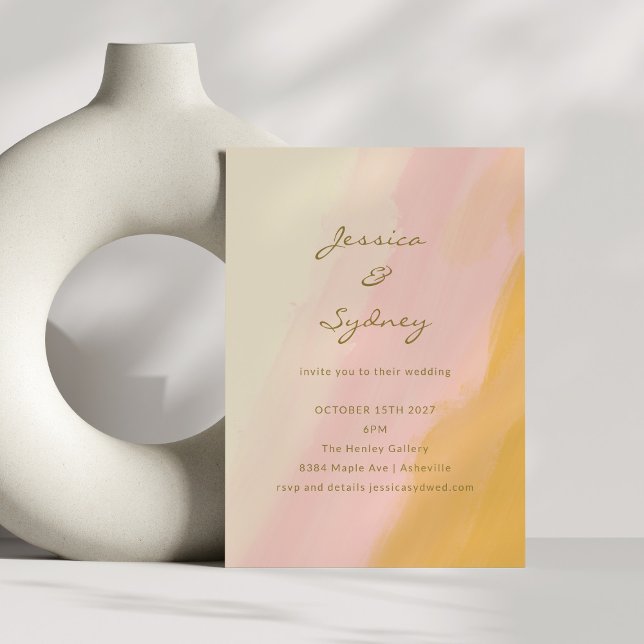 Invitación Moda Boho Resumen acuarela Boda amarillo rosado (Subido por el creador)