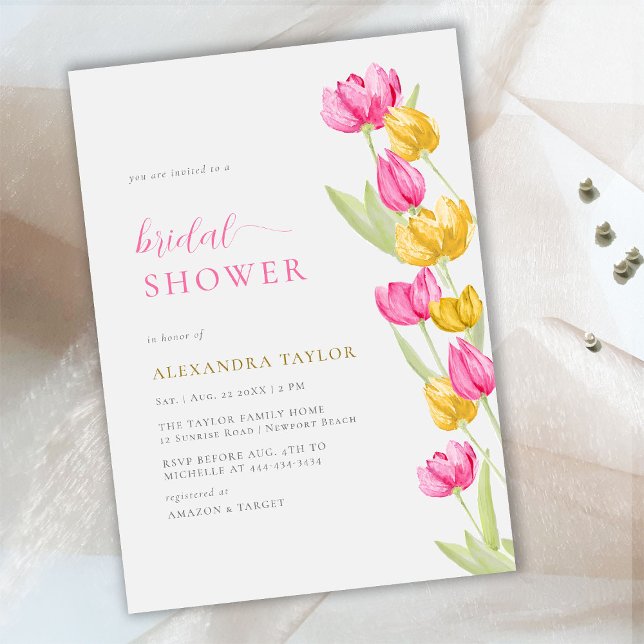 Invitación Moda Boho Rojo Tulipanes Amarillos Primavera Ducha (Subido por el creador)