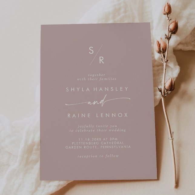 Invitación Moda Boho Rosa Polvo Boda Monograma Rosa (Subido por el creador)