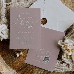 Invitación Moda Boho Rosa polvoriento Código QR rosa Boda esp