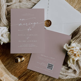 Invitación Moda Boho Rosa polvoriento Código QR rosado Boda f