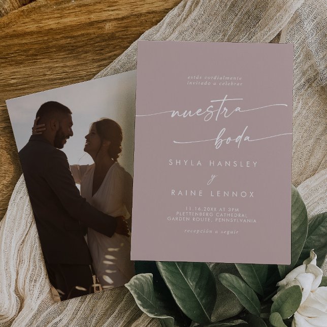 Invitación Moda Boho Rosa Polvoriento Foto rosada Boda españo (Subido por el creador)