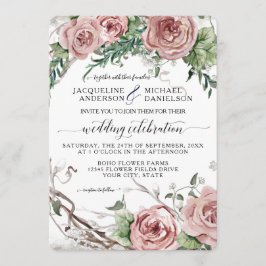 Invitación Moda BOHO Rubor Boda de flor rosado de corona rugo