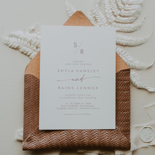 Invitación Moda Boho Rubor Boda de Monograma Rosa (Subido por el creador)