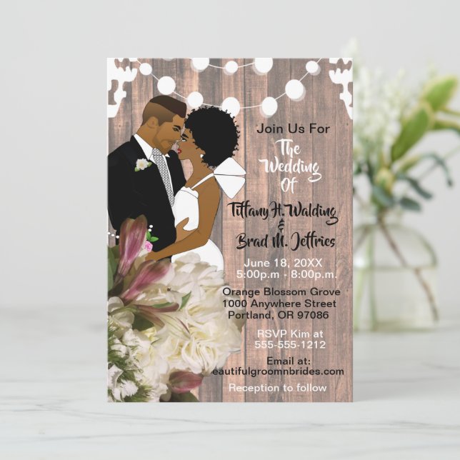 Invitación Moda Boho Rústico enciende a novia y Boda de Groom (Anverso de pie)