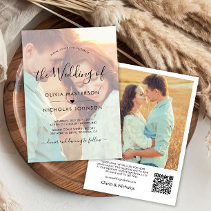 Invitación Moda Boho Script Photo Overlay QR Code Boda
