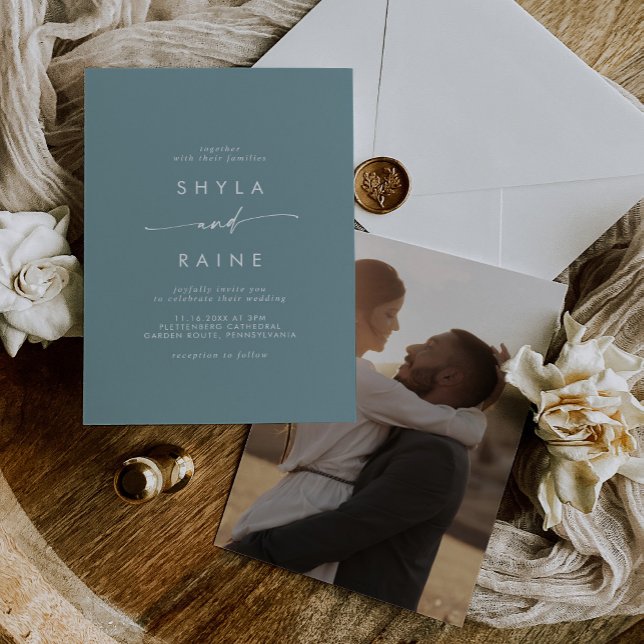 Invitación Moda Boho  Seafoam Verde azulado Casual Foto Boda (Subido por el creador)