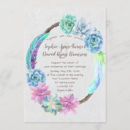 Invitación Moda Boho Suculento Cactus Feathers Wreath Boda
