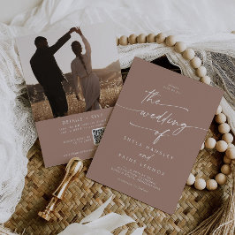 Invitación Moda Boho Taupe neutro Foto Boda de código QR