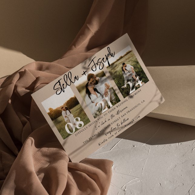 Invitación Moda Boho Tres fotos Collage Boda único (Subido por el creador)