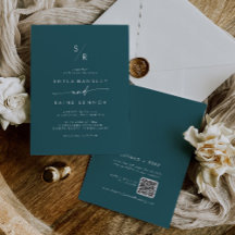 Moda Boho Verde azulado Monograma azul Boda de cód
