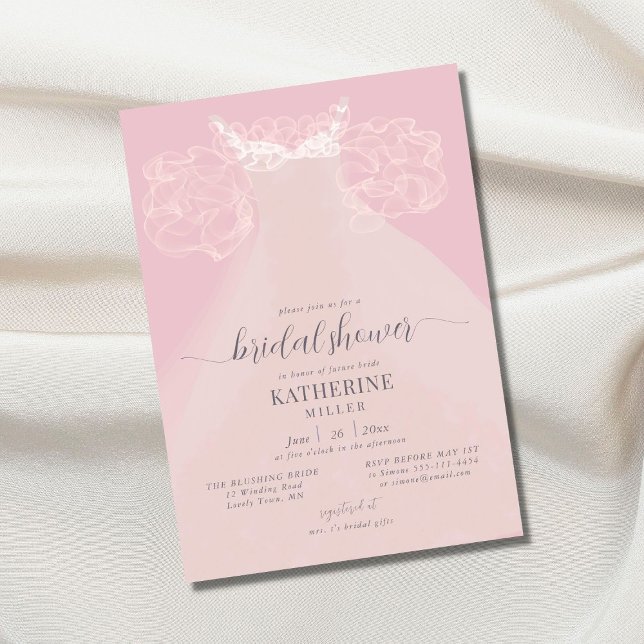 Invitación Moda Boho Vestido elegante Ruffles rosados Ducha d (Subido por el creador)