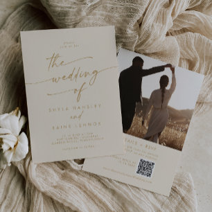 Invitación Moda Boho Vintage Gold Photo QR Boda de código