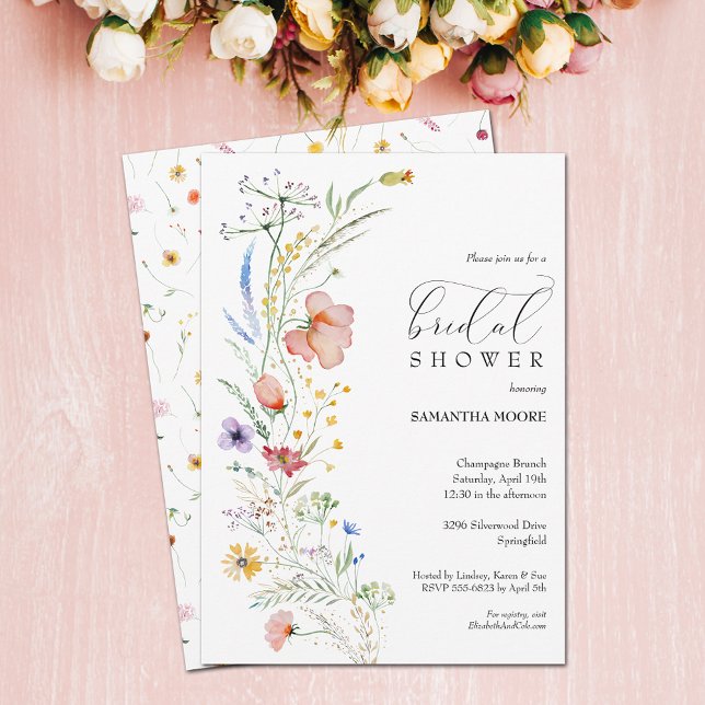Invitación Moda Boho Wildflower Bridal Shower (Chic Boho Wildflower Bridal Shower Invitations - PRINTED and/or INSTANT DOWNLOAD)