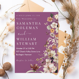 Invitación Moda Boho Wildflower Rustic Berry Purple Boda