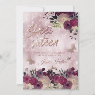 Invitación Moda bokeh Mariposa floral jardín dulce dieciséis