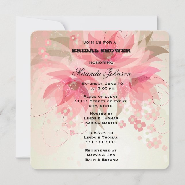 Invitación Moda Bonito Floral Rosa Ducha Bridal (Anverso)