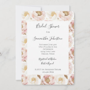 Invitación Moda Bonito Oro rosa Floral Bridal Ducha