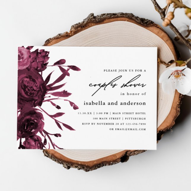 Invitación Moda Borgoña Boda Floral Ducha Parejas (Subido por el creador)