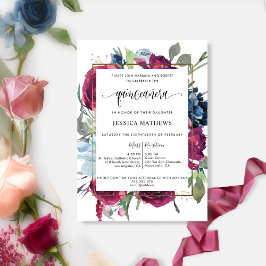Invitación Moda Borgoña, Floral Azul Berry Quinceañera