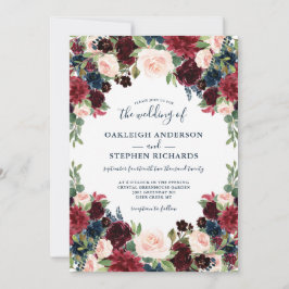 Invitación Moda Borgoña, Marina y Boda floral rosa