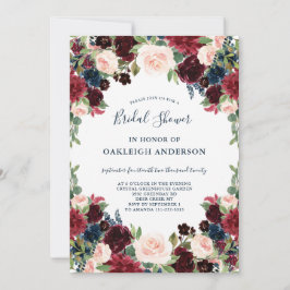 Invitación Moda Borgoña, Marina y Ducha Bridal Floral Rosa