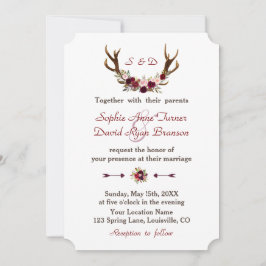 Invitación Moda Borgoña Marsala Boda de Antlers Florales