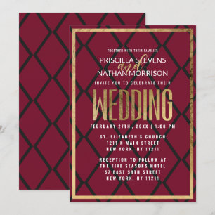 Invitación Moda Borgoña Negro Boda geométrico de la frontera