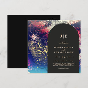 Invitación Moda Borgoña Oro Azul Botánico Boda Cuadrado