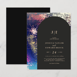 Invitación Moda Borgoña Oro Azul Botánico Boda Cuadrado
