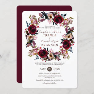 Invitación Moda Borgoña Peach Floral Wreath Boda