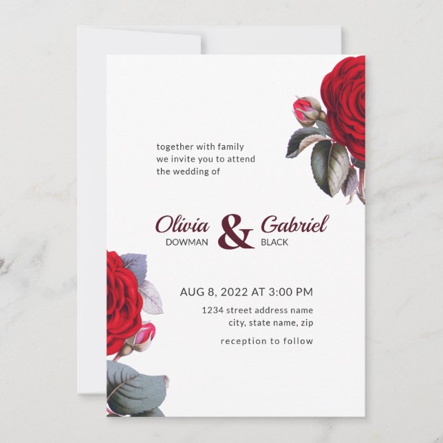 Invitación Moda Borgoña Rojo rosa. Boda de la naturaleza de B (Anverso)