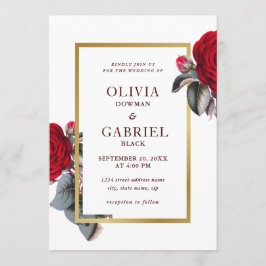 Invitación Moda Borgoña Rojo rosa. Boda de lujo floral