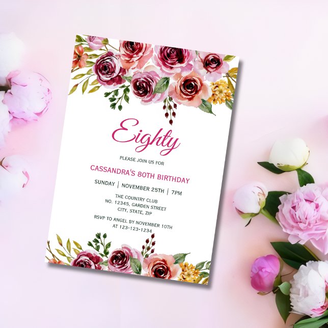 Invitación Moda Borgoña Rosa Morado Verde Cumpleaños (Subido por el creador)