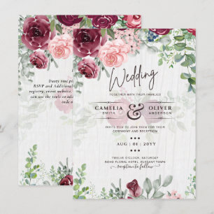 Invitación Moda Borgoña Rubor Boda de vegetación floral rosa
