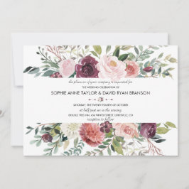 Invitación Moda Borgoña Rubor Floral Wreath Boda