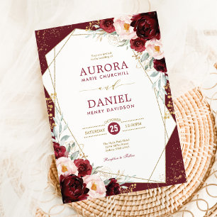 Invitación Moda Borgoña Rubor Gold Floral Boda geométrico