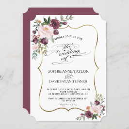 Invitación Moda Borgoña Rubor Ivory Floral Maroon Boda